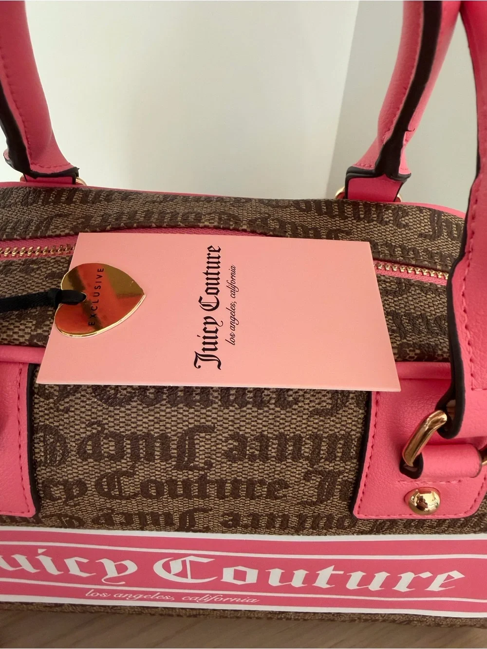 Juicy Couture Brown Monogram Satchel with Pink Accents NWT